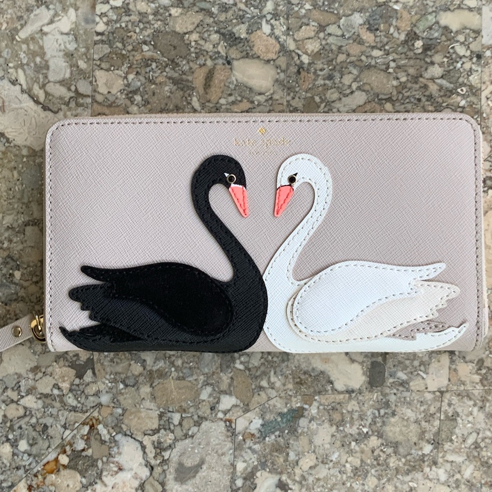 Kate Spade Beige Wallet with Black and White Swans